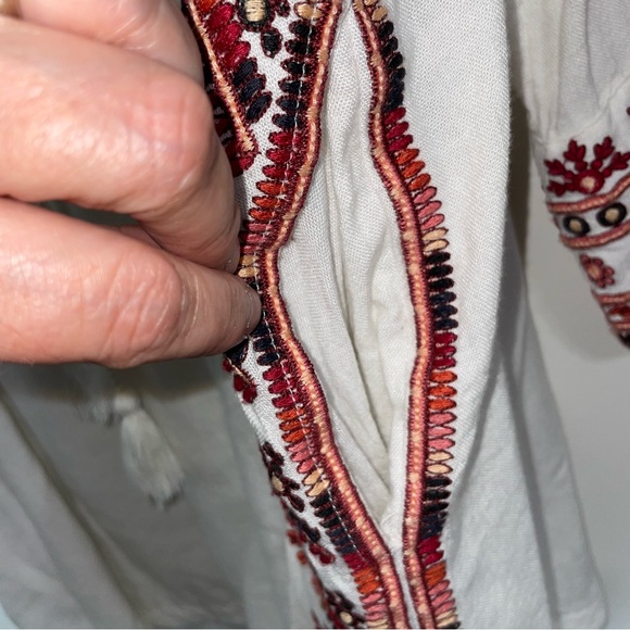 Free People Starlight Embroidered Boho Mini Dress S Tunic Ivory - Picture 6 of 15